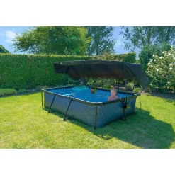 Exit - Piscina Stone efecto piedra gris 300 x 200 x 65 cm con filtro y toldo negro