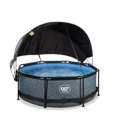 Exit - Piscina Stone efecto piedra gris diámetro 244 x 76 cm con filtro y toldo negro