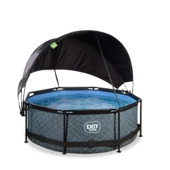 Exit - Piscina Stone efecto piedra gris diámetro 244 x 76 cm con filtro y toldo negro