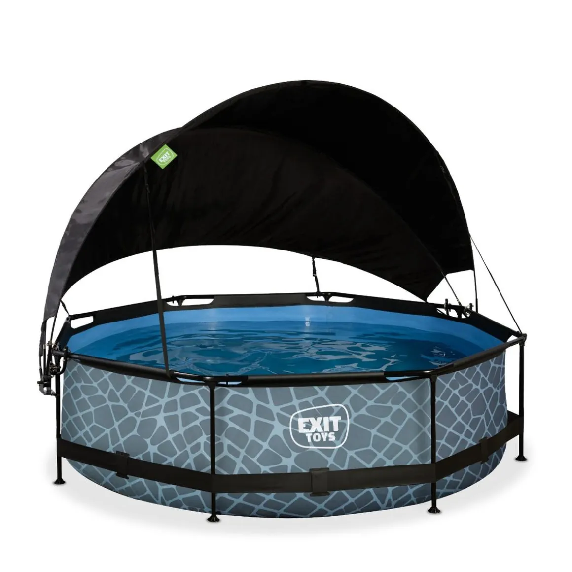 Exit - Piscina Stone efecto piedra gris diámetro 300 x 76 cm con filtro y toldo negro