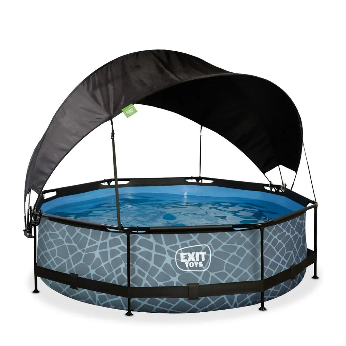 Exit - Piscina Stone efecto piedra gris diámetro 300 x 76 cm con filtro y toldo negro