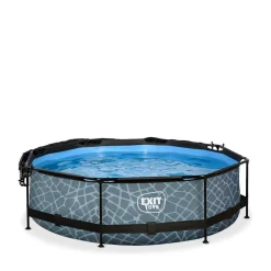 Exit - Piscina Stone efecto piedra gris diámetro 300 x 76 cm con filtro y toldo negro