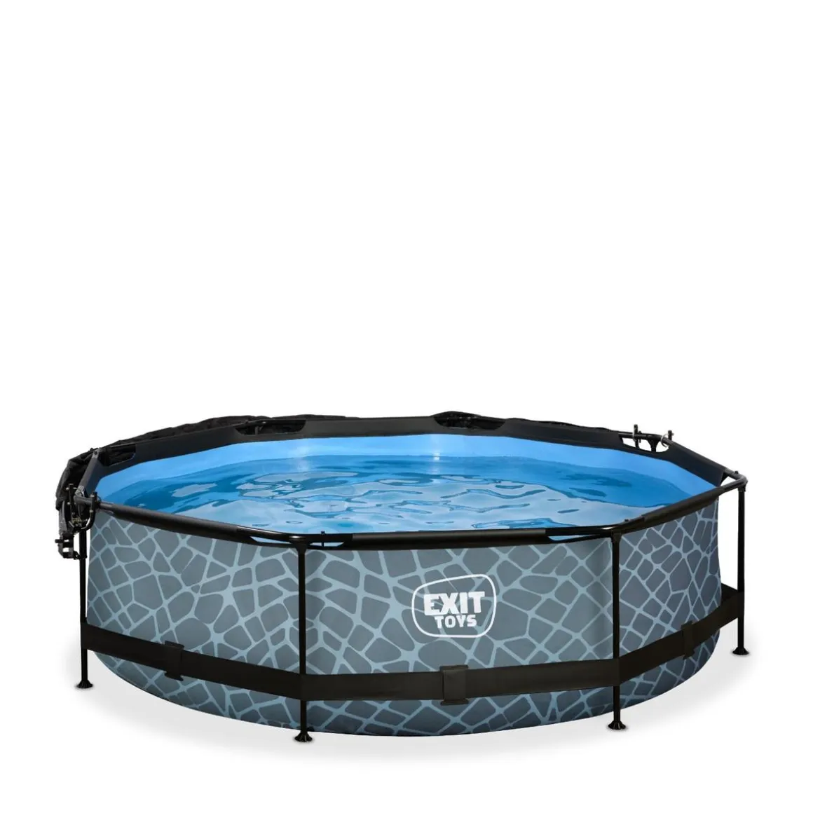 Exit - Piscina Stone efecto piedra gris diámetro 300 x 76 cm con filtro y toldo negro