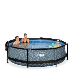 Exit - Piscina Stone efecto piedra gris diámetro 300 x 76 cm con filtro y toldo negro