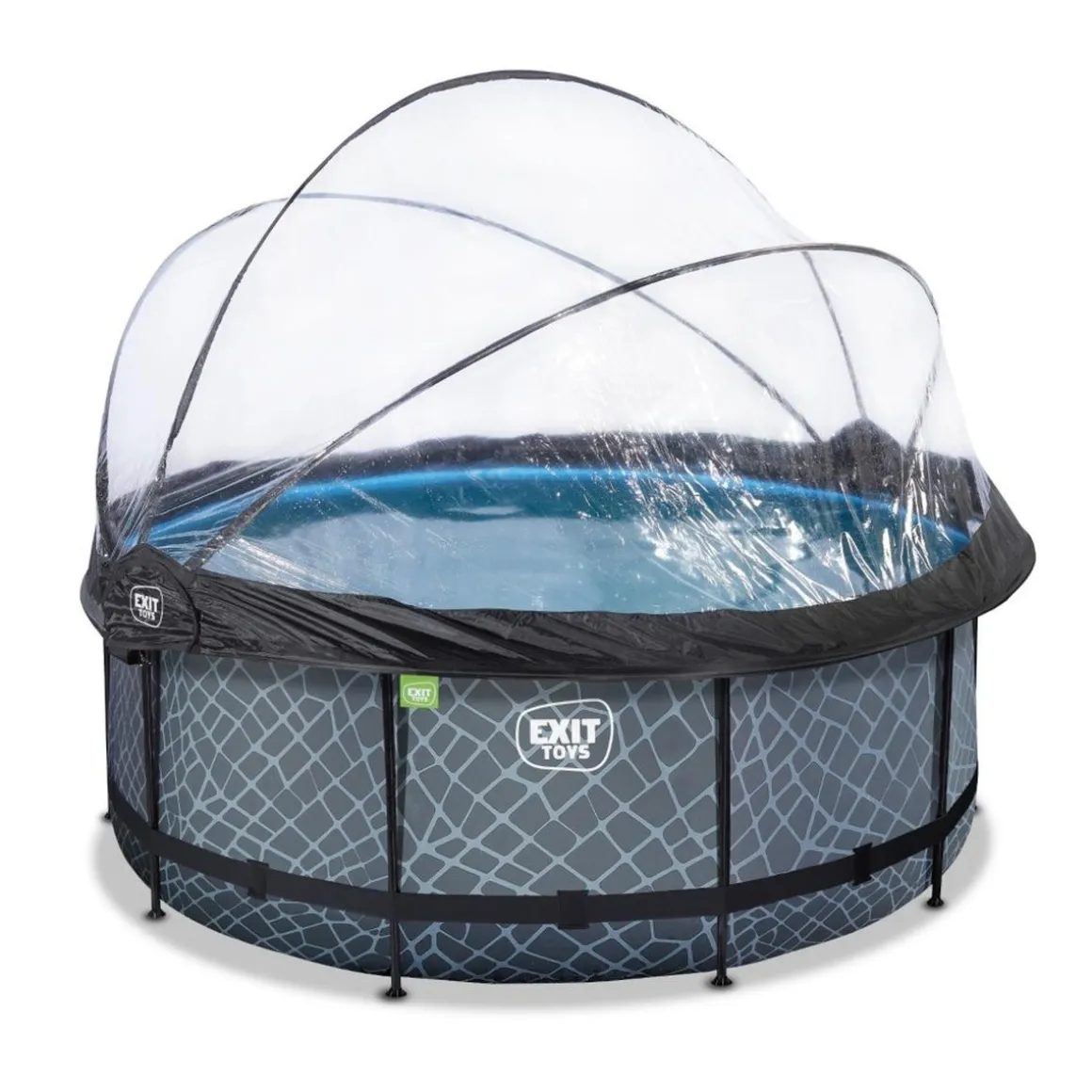 Exit - Piscina Stone efecto piedra gris diámetro 360 x 122 cm con filtro de arena y cúpula transparente