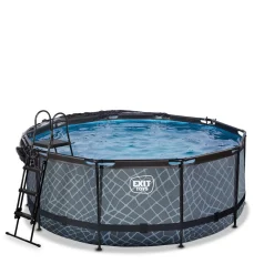 Exit - Piscina Stone efecto piedra gris diámetro 360 x 122 cm con filtro de arena y cúpula transparente