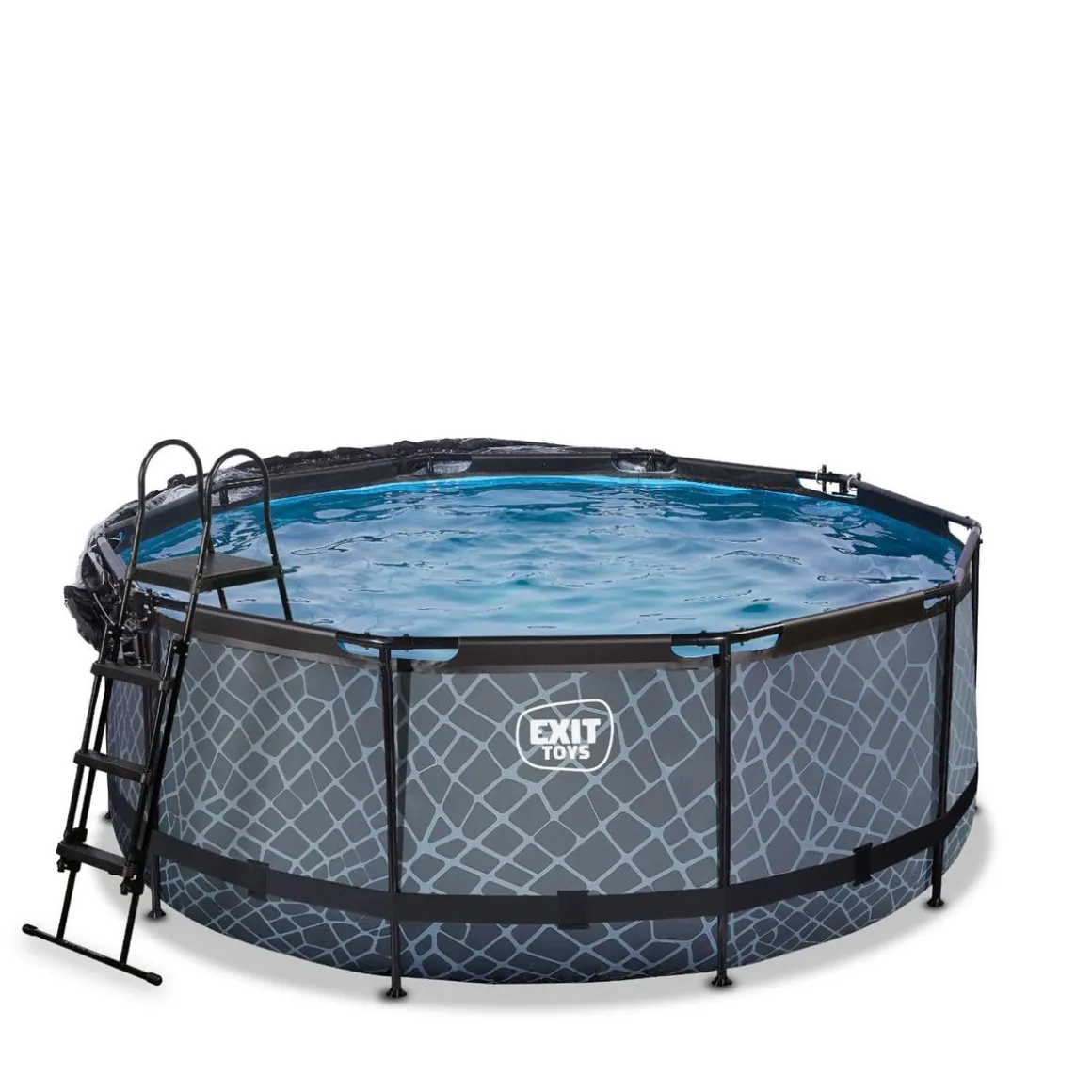 Exit - Piscina Stone efecto piedra gris diámetro 360 x 122 cm con filtro de arena y cúpula transparente