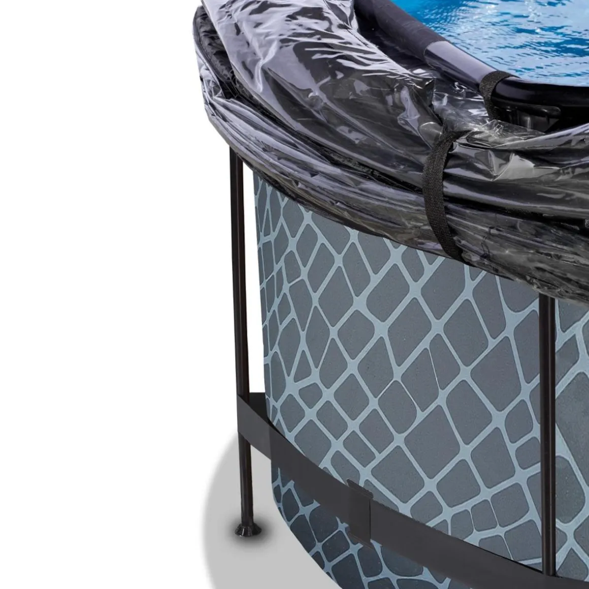 Exit - Piscina Stone efecto piedra gris diámetro 360 x 122 cm con filtro de arena y cúpula transparente