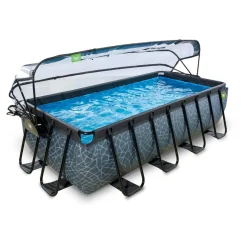 Exit - Piscina Stone gris 400 x 200 x 100 cm con filtro de arena, cúpula y bomba de calor