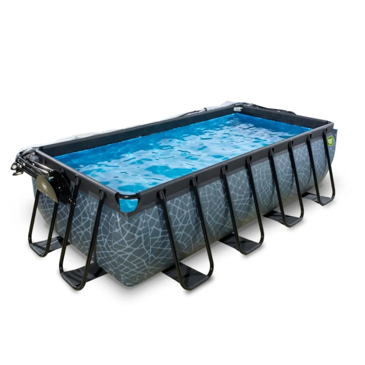 Exit - Piscina Stone gris 400 x 200 x 100 cm con filtro de arena, cúpula y bomba de calor