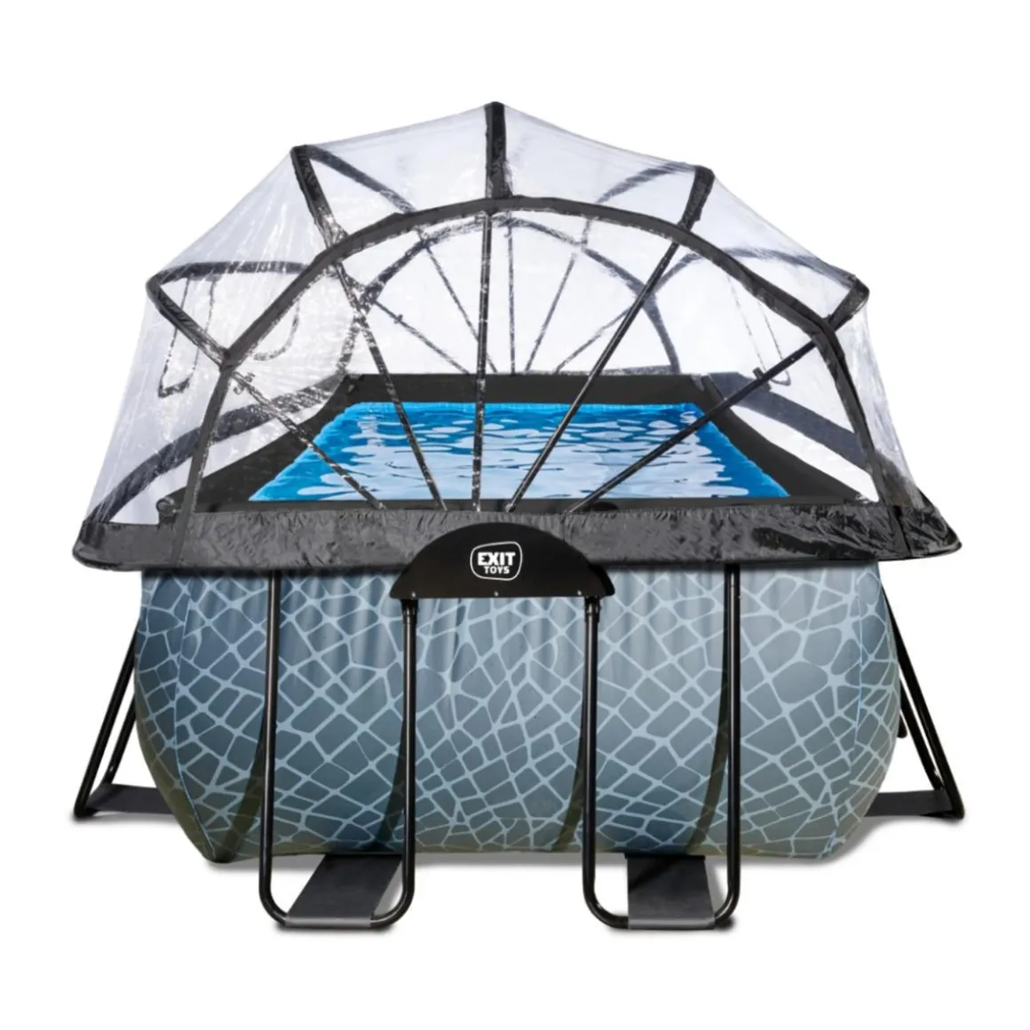 Exit - Piscina Stone gris 400 x 200 x 100 cm con filtro de arena, cúpula y bomba de calor