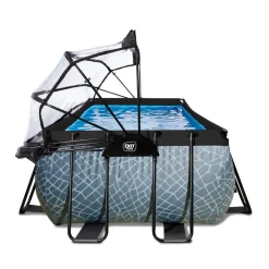 Exit - Piscina Stone gris 400 x 200 x 100 cm con filtro de arena, cúpula y bomba de calor