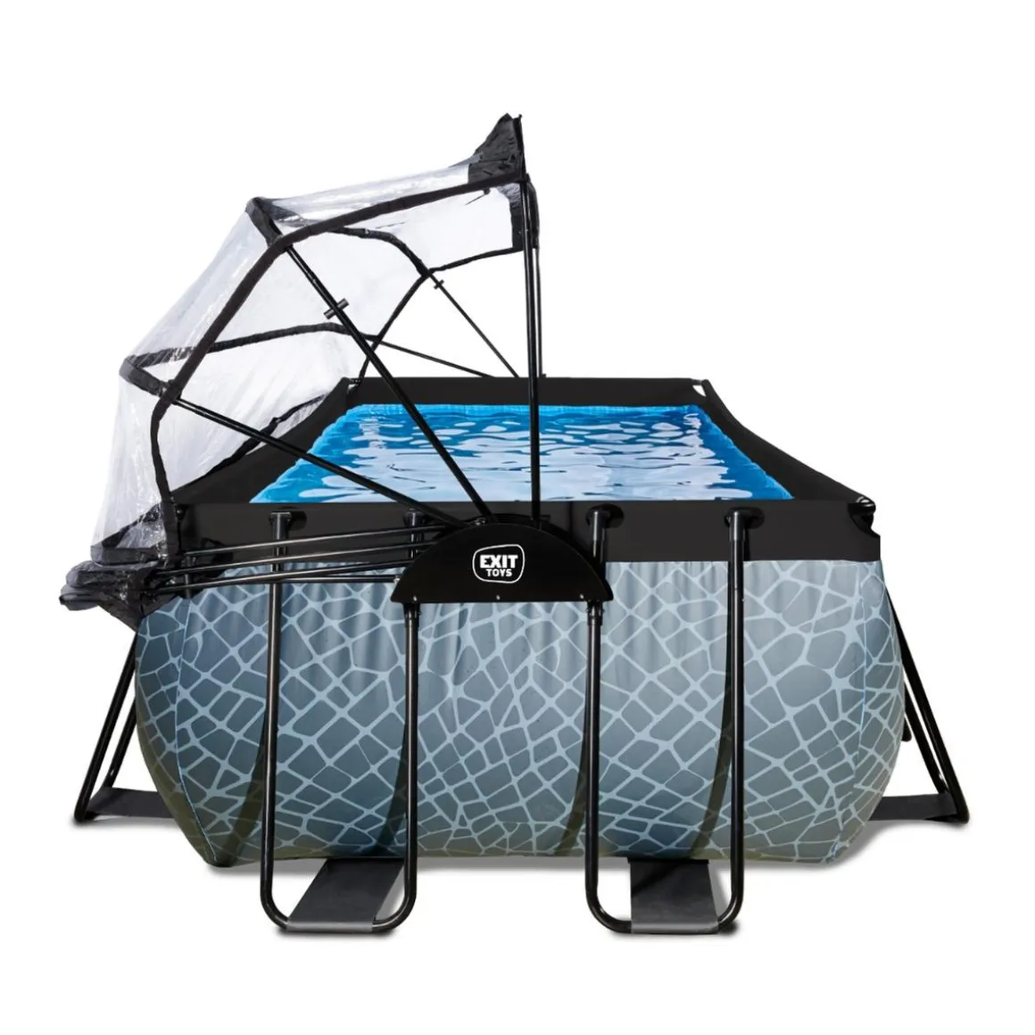 Exit - Piscina Stone gris 400 x 200 x 100 cm con filtro de arena, cúpula y bomba de calor