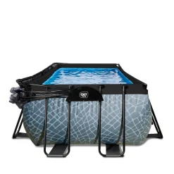 Exit - Piscina Stone gris 400 x 200 x 100 cm con filtro de arena, cúpula y bomba de calor