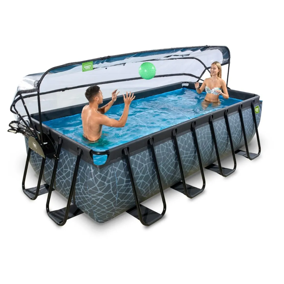 Exit - Piscina Stone gris 400 x 200 x 100 cm con filtro de arena, cúpula y bomba de calor