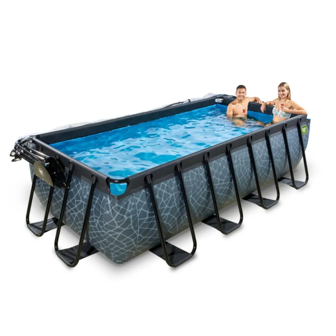 Exit - Piscina Stone gris 400 x 200 x 100 cm con filtro de arena, cúpula y bomba de calor