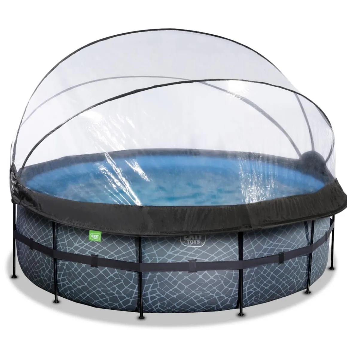 Exit - Piscina Stone gris diámetro 427 x 122 cm con filtro de arena, cúpula y bomba de calor