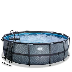 Exit - Piscina Stone gris diámetro 427 x 122 cm con filtro de arena, cúpula y bomba de calor