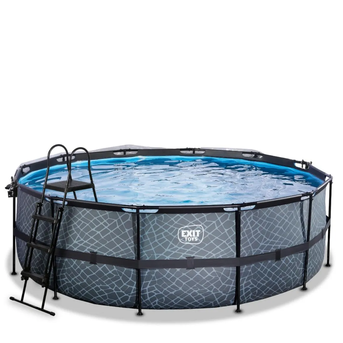Exit - Piscina Stone gris diámetro 427 x 122 cm con filtro de arena, cúpula y bomba de calor