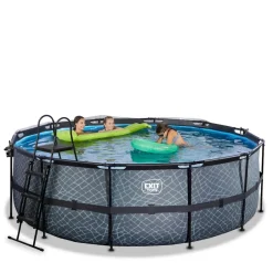 Exit - Piscina Stone gris diámetro 427 x 122 cm con filtro de arena, cúpula y bomba de calor