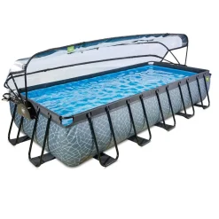 Exit - Piscina Stone gris 540 x 250 x 100 cm con filtro de arena, cúpula y bomba de calor