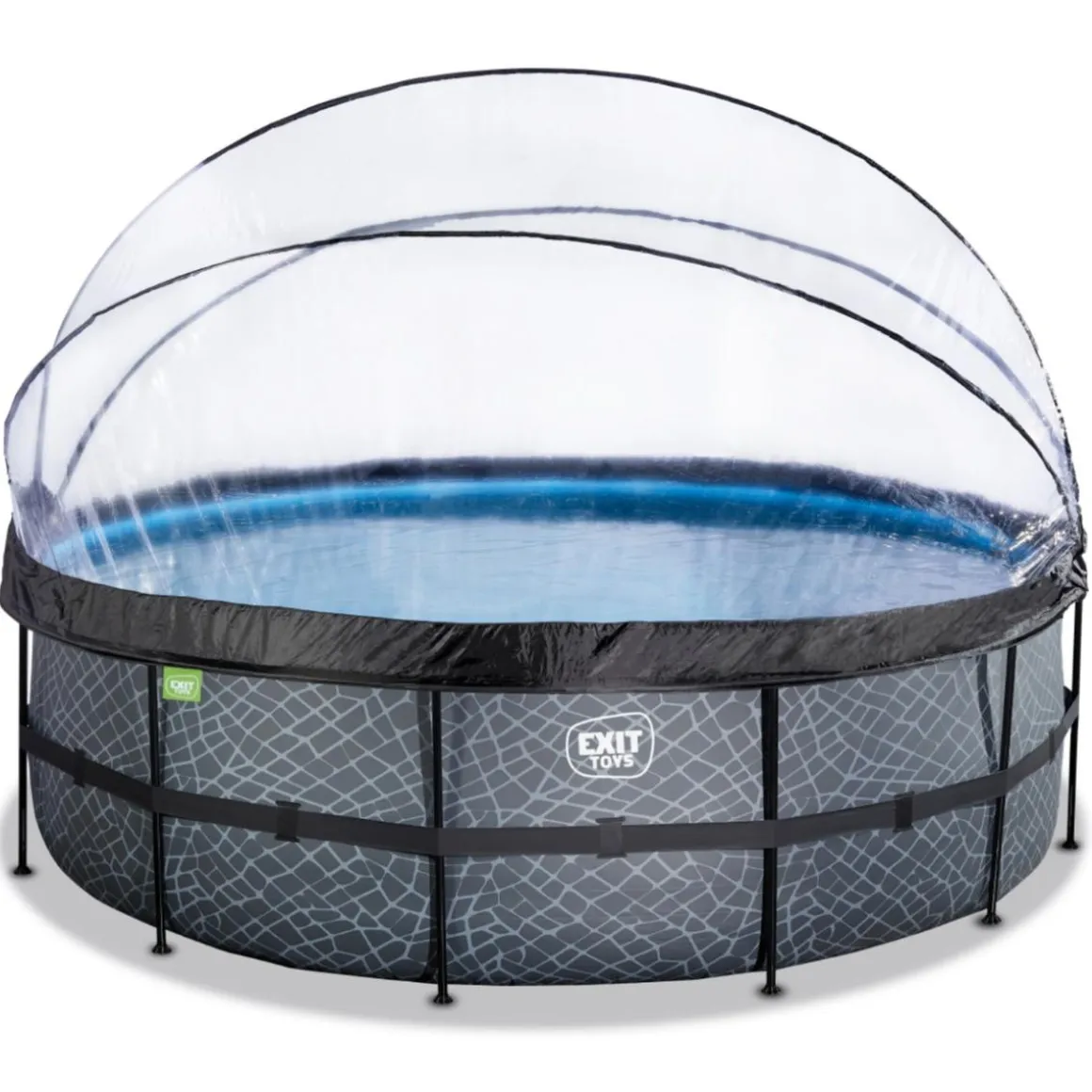 Exit - Piscina Stone gris diámetro 450 x 122 cm con filtro de arena, cúpula y bomba de calor