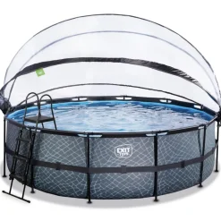 Exit - Piscina Stone gris diámetro 450 x 122 cm con filtro de arena, cúpula y bomba de calor