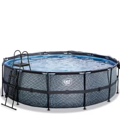 Exit - Piscina Stone gris diámetro 450 x 122 cm con filtro de arena, cúpula y bomba de calor