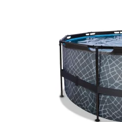 Exit - Piscina Stone gris diámetro 450 x 122 cm con filtro de arena, cúpula y bomba de calor