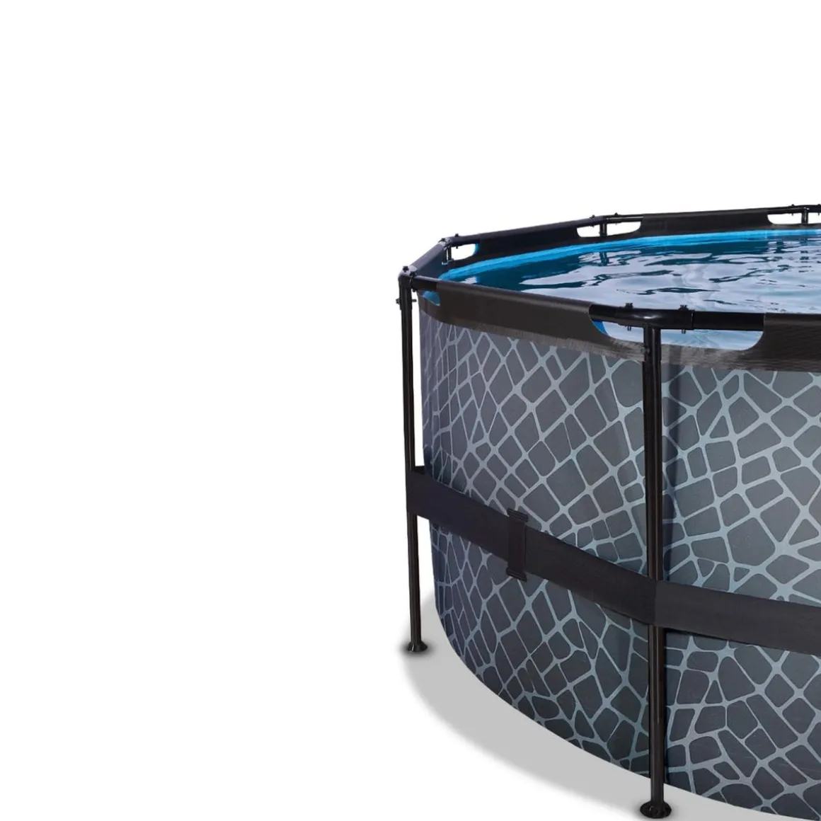 Exit - Piscina Stone gris diámetro 450 x 122 cm con filtro de arena, cúpula y bomba de calor