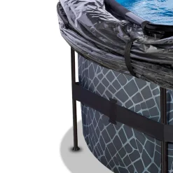 Exit - Piscina Stone gris diámetro 450 x 122 cm con filtro de arena, cúpula y bomba de calor