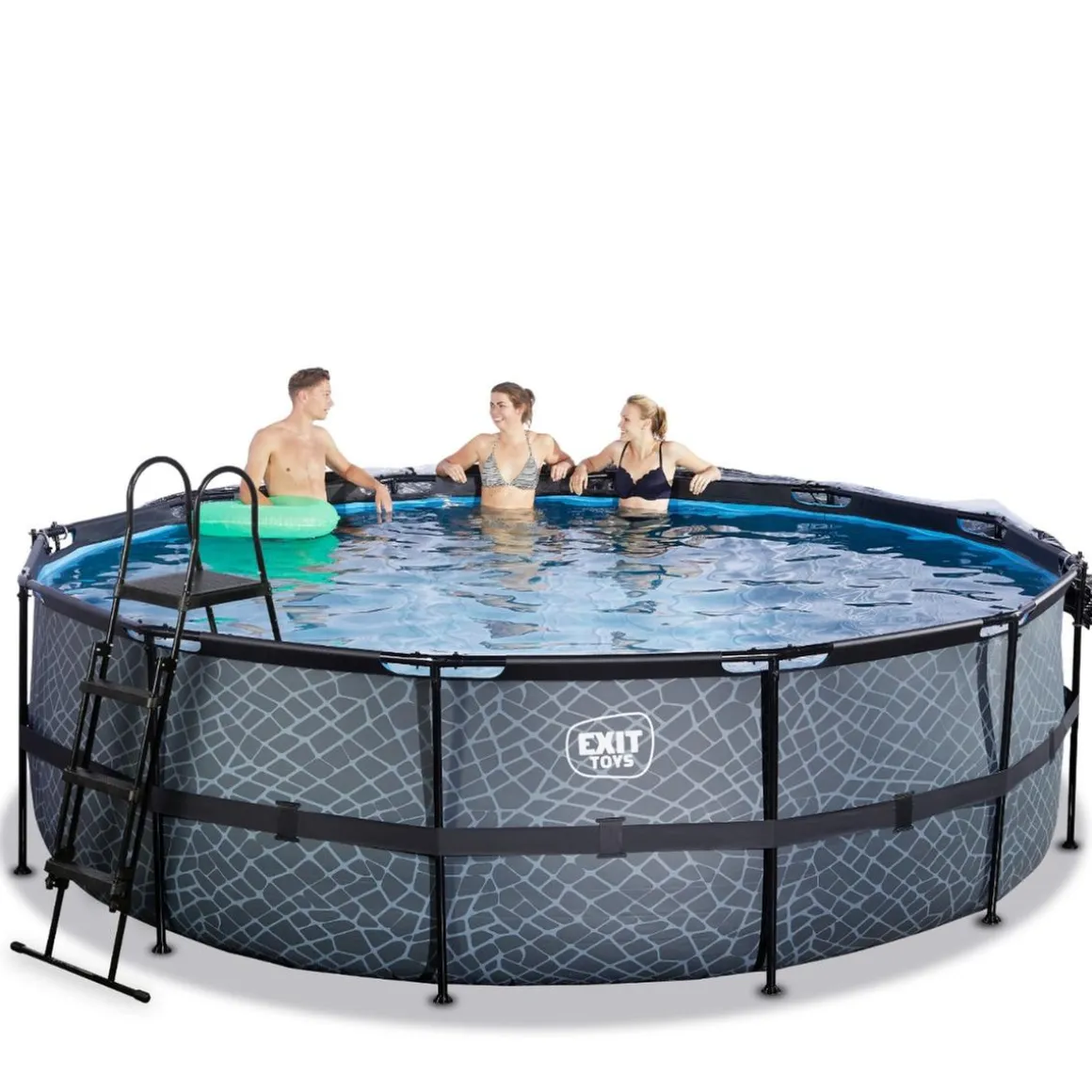 Exit - Piscina Stone gris diámetro 450 x 122 cm con filtro de arena, cúpula y bomba de calor