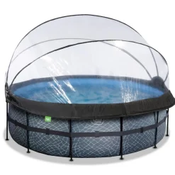 Exit - Piscina Stone gris diámetro 427 x 122 cm con filtro de arena y cúpula