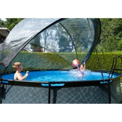 Exit - Piscina Stone gris diámetro 427 x 122 cm con filtro de arena y cúpula