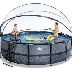 Exit - Piscina Stone gris diámetro 488 x 122 cm con filtro de arena y cúpula