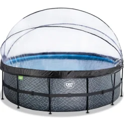 Exit - Piscina Stone gris diámetro 450 x 122 cm con filtro de arena y cúpula