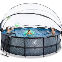 Exit - Piscina Stone gris diámetro 450 x 122 cm con filtro de arena y cúpula