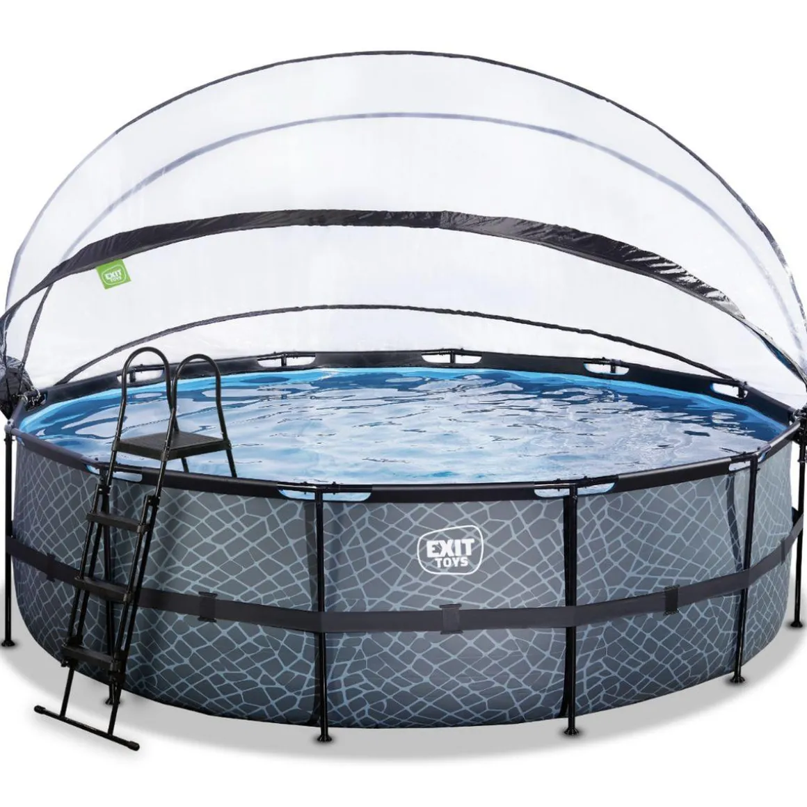 Exit - Piscina Stone gris diámetro 488 x 122 cm con filtro de arena, cúpula y bomba de calor