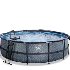 Exit - Piscina Stone gris diámetro 488 x 122 cm con filtro de arena, cúpula y bomba de calor