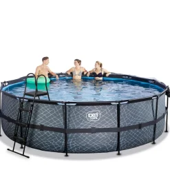 Exit - Piscina Stone gris diámetro 488 x 122 cm con filtro de arena, cúpula y bomba de calor