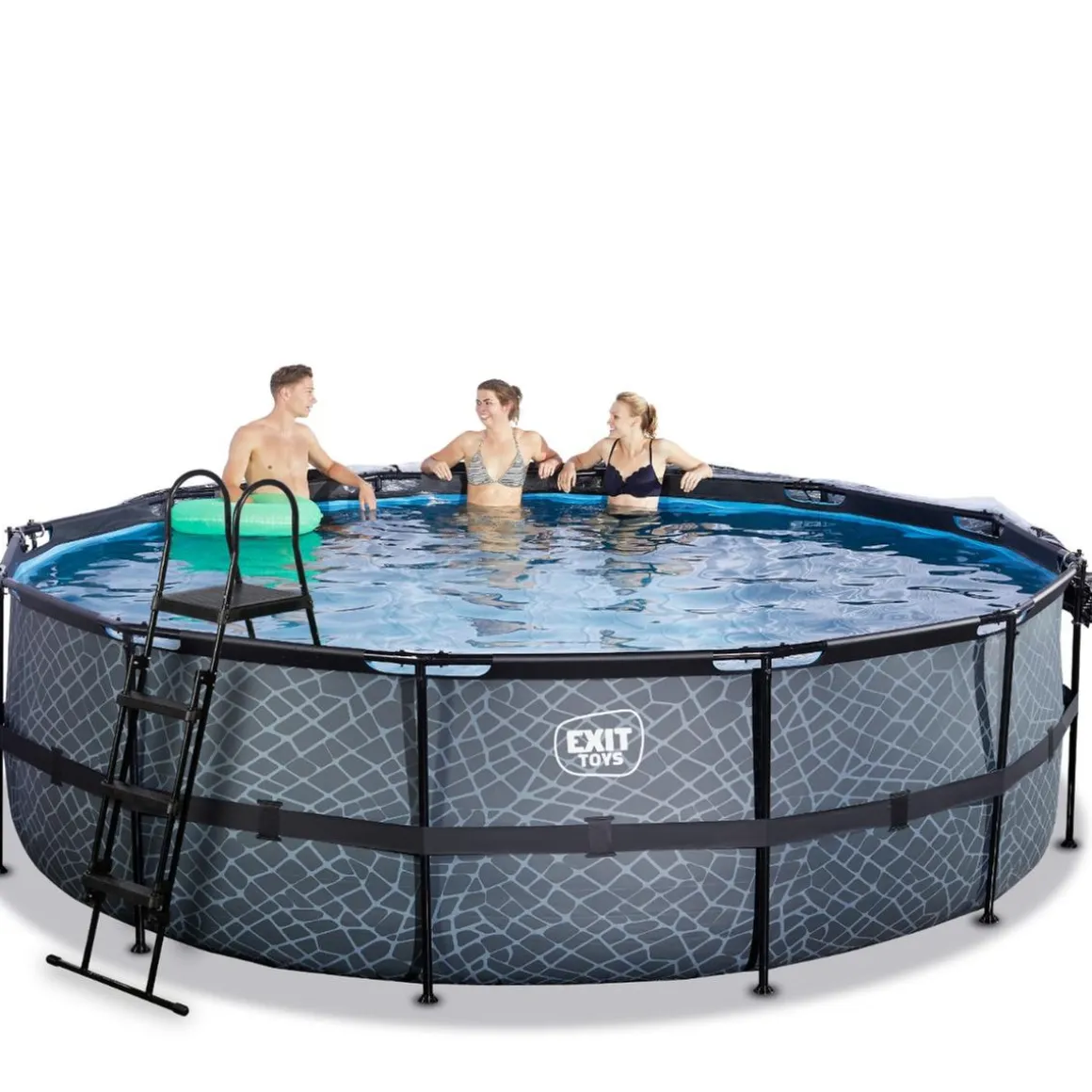 Exit - Piscina Stone gris diámetro 488 x 122 cm con filtro de arena, cúpula y bomba de calor