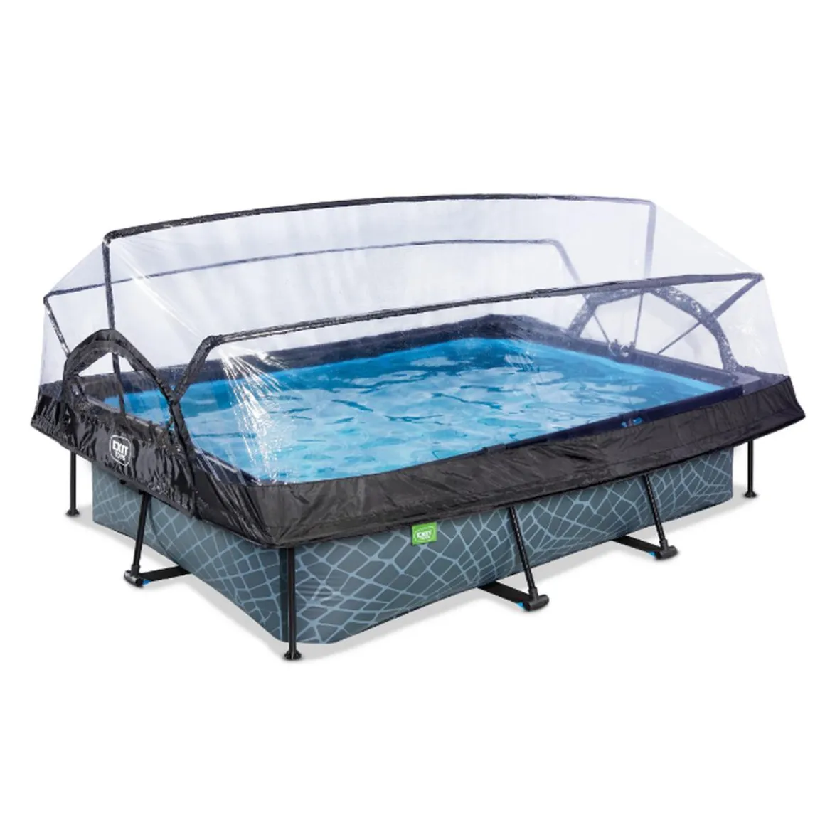 EXIT - Piscina Stone rectangular gris con cúpula y bomba de filtro 300 x 200 x 65 cm