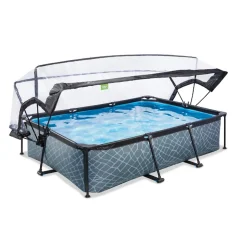 EXIT - Piscina Stone rectangular gris con cúpula y bomba de filtro 300 x 200 x 65 cm