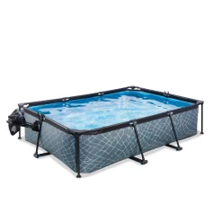 EXIT - Piscina Stone rectangular gris con cúpula y bomba de filtro 300 x 200 x 65 cm