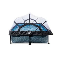 EXIT - Piscina Stone rectangular gris con cúpula y bomba de filtro 300 x 200 x 65 cm