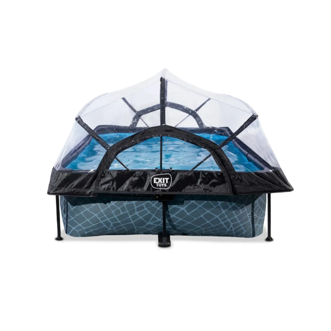 EXIT - Piscina Stone rectangular gris con cúpula y bomba de filtro 300 x 200 x 65 cm