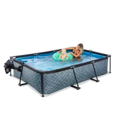 EXIT - Piscina Stone rectangular gris con cúpula y bomba de filtro 300 x 200 x 65 cm