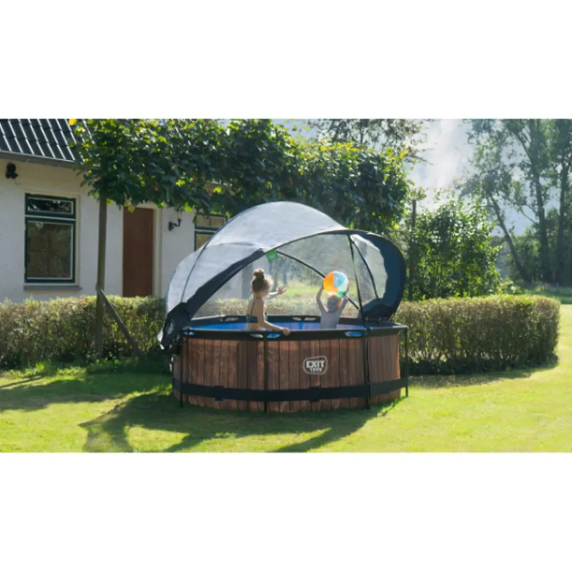 EXIT - Piscina Stone redonda 244 cm con cúpula y bomba de filtro