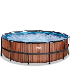 Exit - Piscina Wood efecto madera diámetro 450 x 122 cm con filtro de cartucho
