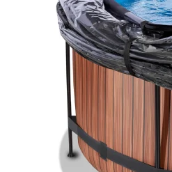 Exit - Piscina Wood efecto madera marrón diámetro 360 x 122 cm con filtro de arena, cúpula transparente y bomba de calor